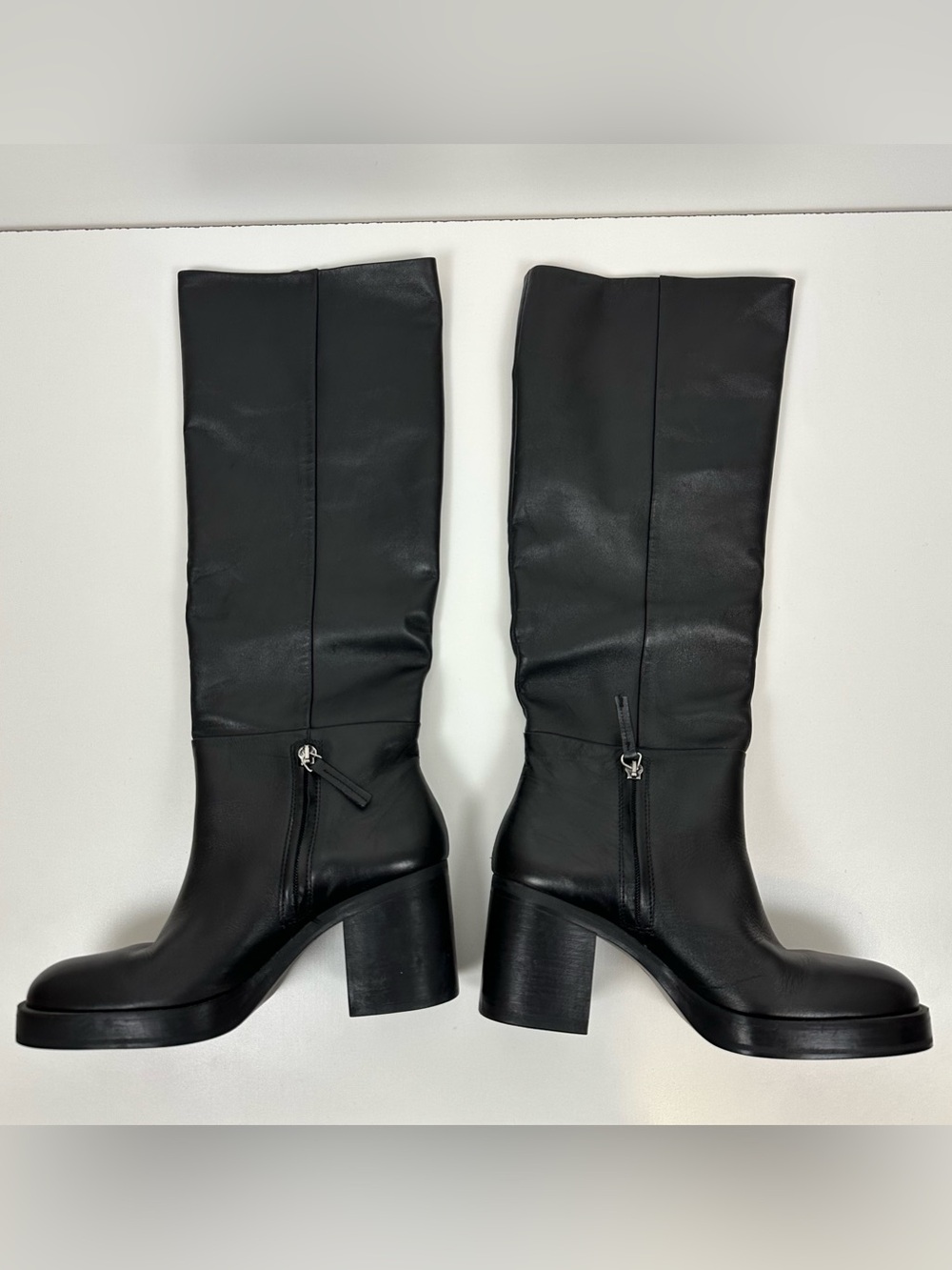 Zara Knee High Block Heel Leather Boot - Picture 6 of 12